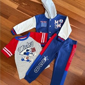 NWT Disney Mickey Kids 3-Piece Matching Set - Blue/Red/Grey 4T